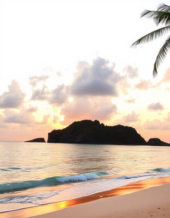 Beautiful sunset at Seychelles, Praslin islandの写真素材