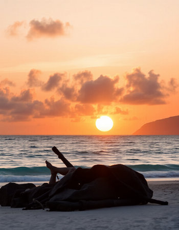 Sunset on the beach. Beautiful nature background.