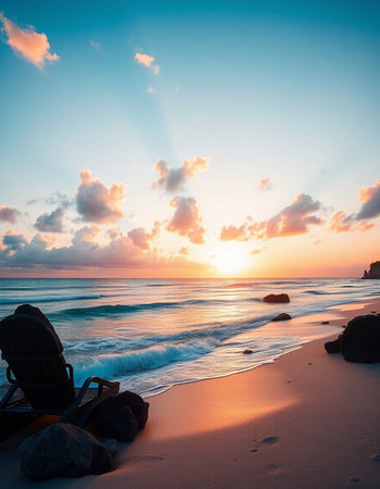 Sunset on the beach at Seychelles, Mahe