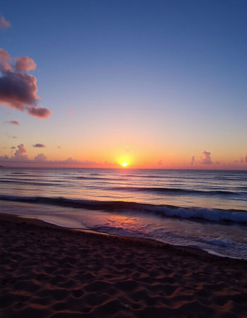 Beautiful sunset on the beach in the tropics. Seascape.の写真素材