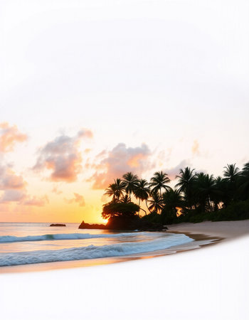 Tropical beach with coconut palm trees at sunset. Nature backgroundの写真素材