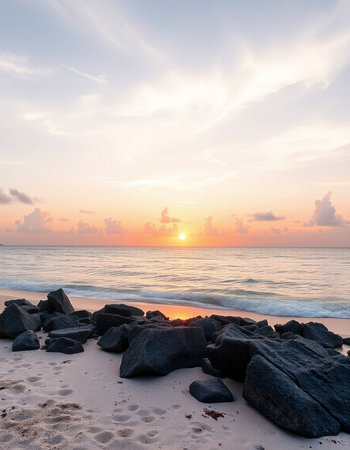 Tropical beach at beautiful sunset time - nature and travel background