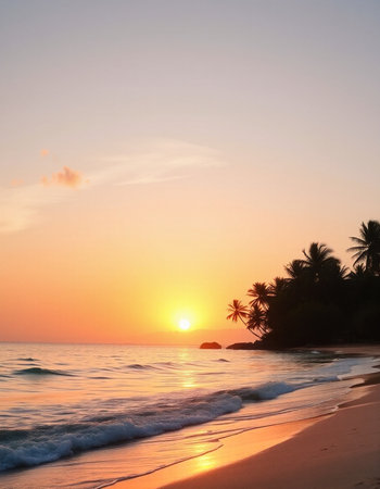 Beautiful sunset on the beach in Sri Lanka. Soft focus.の写真素材