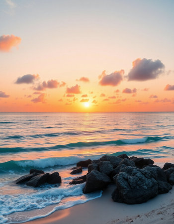 Beautiful sunset on the tropical beach and sea landscape - Vintage Filterの写真素材