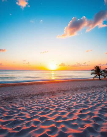 Beautiful tropical beach and sea with coconut palm tree at sunrise time for travel and vacation