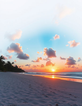 Beautiful tropical beach and sea with coconut palm tree at sunset time - Holiday Vacation concept