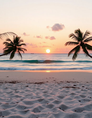Beautiful tropical beach and sea with coconut palm tree at sunset time - Vintage Filterの写真素材