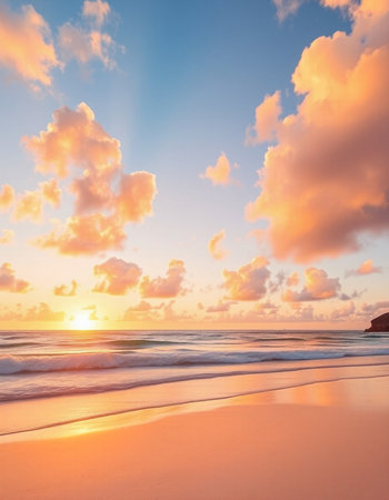 Beautiful sunset on the beach. Colorful sky and sea.の写真素材