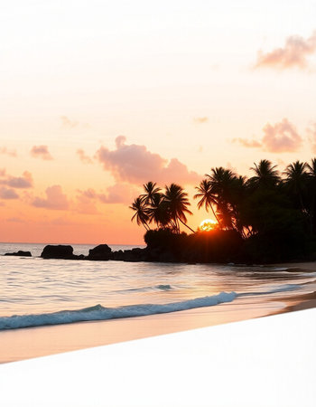 Beautiful tropical beach at sunset time - Holiday Vacation and Travel conceptの写真素材