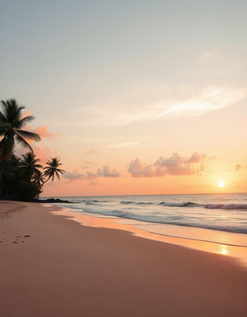 Beautiful sunset on the beach in the tropics. Landscape.の写真素材