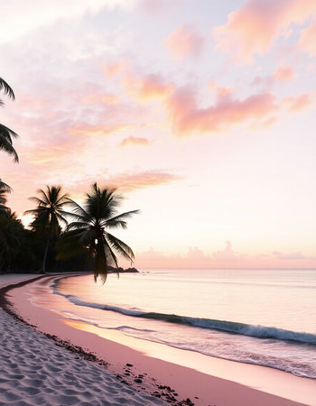 Beautiful tropical island with beach and sea around coconut palm tree at sunset time - Holiday...