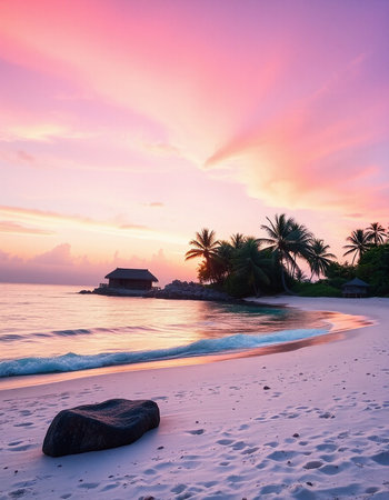 Beautiful tropical beach and sea at sunset time - Vintage Filterの写真素材