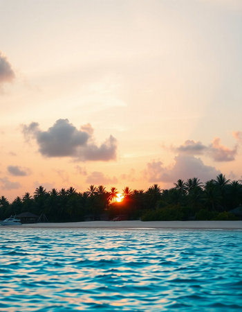 Beautiful tropical Maldives island with beach and sea for nature holiday vacation background concept - Vintage Filter and Boost up color Processingの写真素材