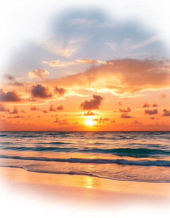 Beautiful sunset over the sea. Sunset on the beach. The sun sets over the sea.の写真素材