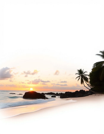 Tropical beach with palm trees at beautiful sunset. Nature backgroundの写真素材