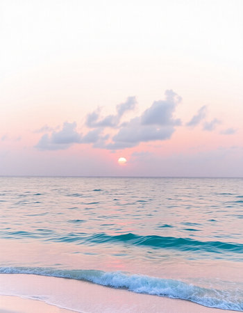 Beautiful sunset on the beach and sea in the evening time.の写真素材