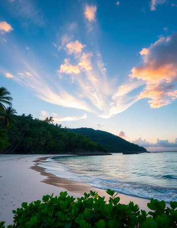 Beautiful sunset on the beach at Seychelles, Maheの写真素材