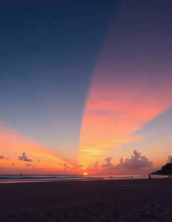 Beautiful sunset on the beach at Seychelles, Maheの写真素材