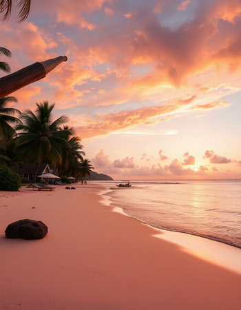 Beautiful sunset on the beach at Seychelles - nature background