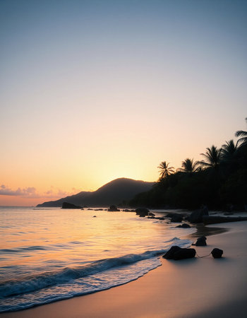 Beautiful sunset on the beach at Seychelles, Mahe