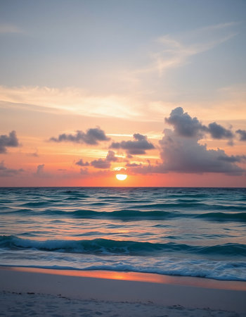 Beautiful sunset on the beach in Cayo Largo, Cubaの写真素材