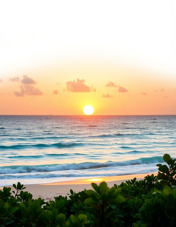 Beautiful sunrise on the beach. Sunset on the beach. Sea and sky