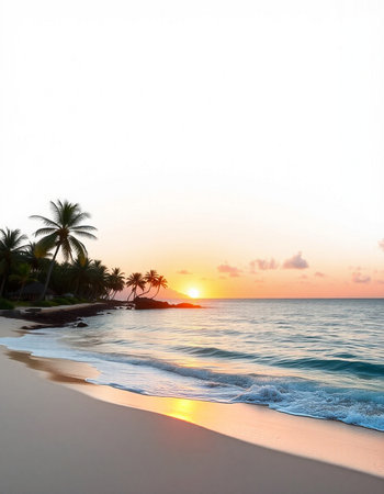 Beautiful tropical beach and sea with coconut palm tree at sunset timeの写真素材