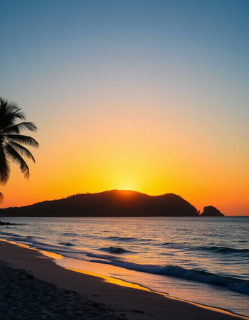 Beautiful sunset on the tropical beach and sea with coconut palm tree - Holiday Vacation conceptの写真素材