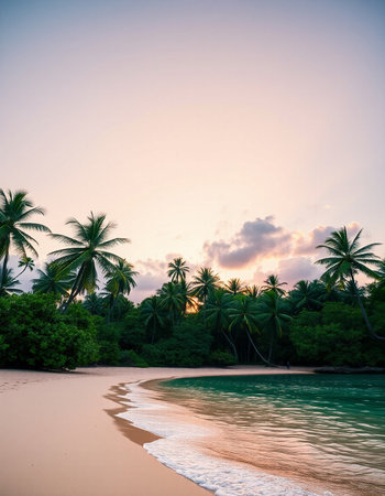 Beautiful tropical beach and sea with coconut palm tree at sunset time - Vintage Filterの写真素材