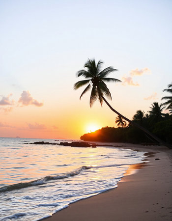 Palm trees on the beach at sunset, Koh Samui, Thailand
