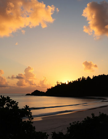 Sunset on the beach at Seychelles, Maheの写真素材