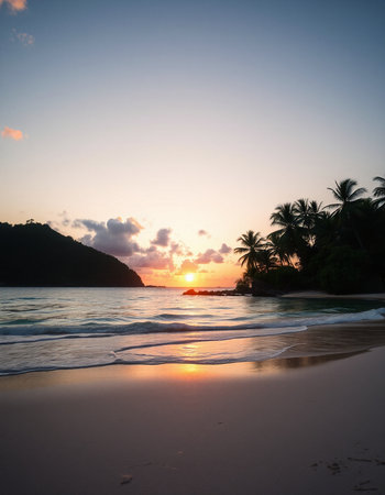Beautiful sunset on the beach at Seychelles, Mahe