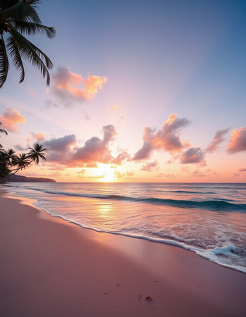 Beautiful sunset on the beach of paradise island Seychelles