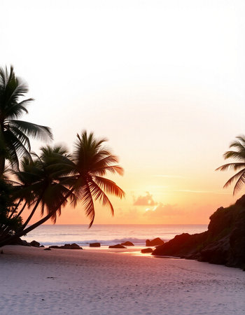 Beautiful tropical beach and sea with coconut palm tree at sunset timeの写真素材