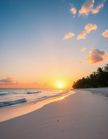 Beautiful tropical beach and sea with coconut palm tree at sunset time - Holiday Vacation conceptの写真素材