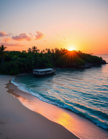 Beautiful sunset over the ocean on the island of Zanzibarの写真素材