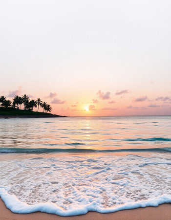Beautiful tropical beach and sea with coconut palm tree at sunset time - Holiday Vacation conceptの写真素材