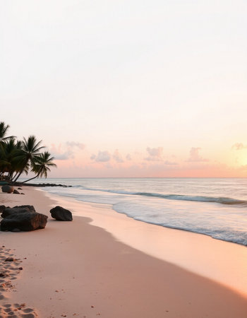 Beautiful tropical beach and sea at sunset time - Holiday Vacation conceptの写真素材