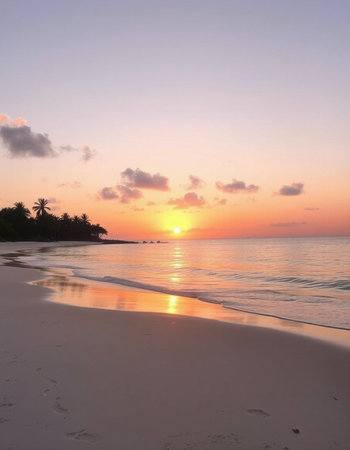 beautiful sunset on the beach at Maldives in the tropicsの写真素材