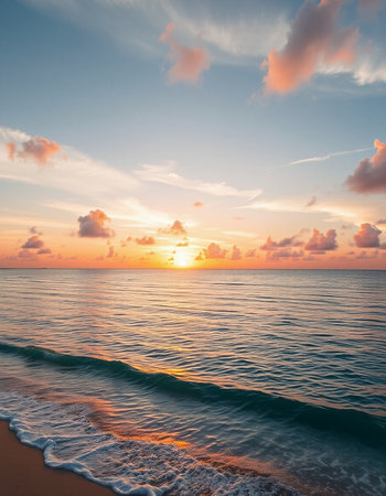 Beautiful sunset on the tropical beach. Seascape background.の写真素材