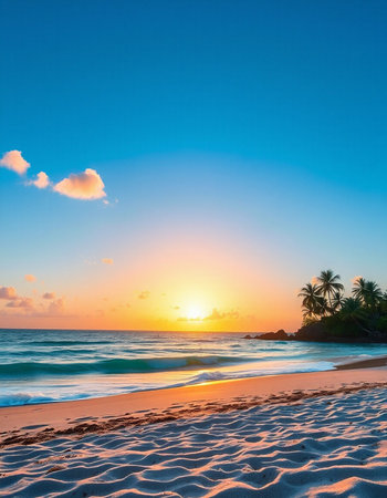 Beautiful tropical beach and sea with coconut palm tree at sunset time - Holiday Vacation conceptの写真素材