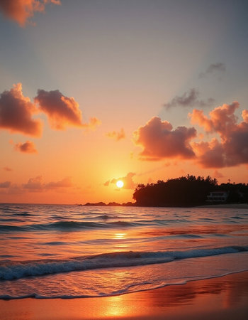 Beautiful sunset on the beach in the tropics. Nature backgroundの写真素材