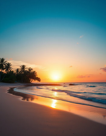 Beautiful tropical beach and sea with coconut palm tree at sunset time - Vintage Filterの写真素材