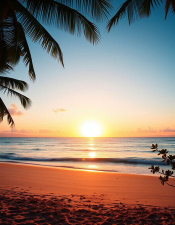Beautiful tropical beach and sea with coconut palm tree at sunset time - Vintage Filterの写真素材