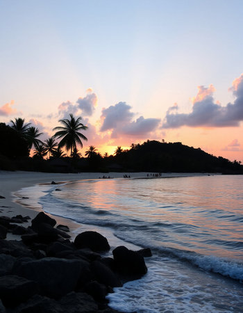 Sunset on the beach of the island of Seychelles