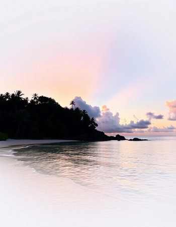 Beautiful sunset on the beach at Seychelles, Maheの写真素材