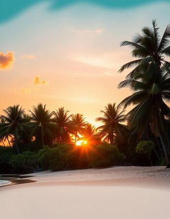 Beautiful tropical beach and sea with coconut palm tree at sunset time - Vintage Filterの写真素材