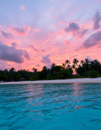 Beautiful tropical Maldives island with beach and sea for holiday vacation background conceptの写真素材