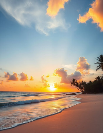 Beautiful tropical sunset on the beachの写真素材