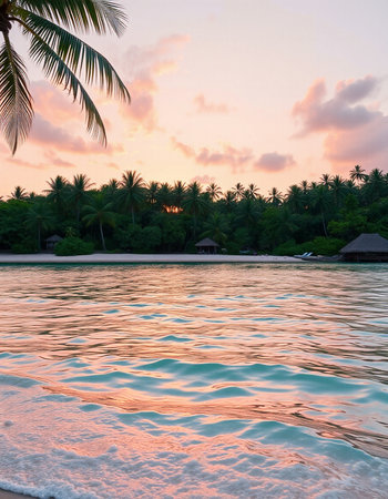 Beautiful tropical Maldives island with beach and sea for nature holiday vacation background concept - Boost up color Processingの写真素材